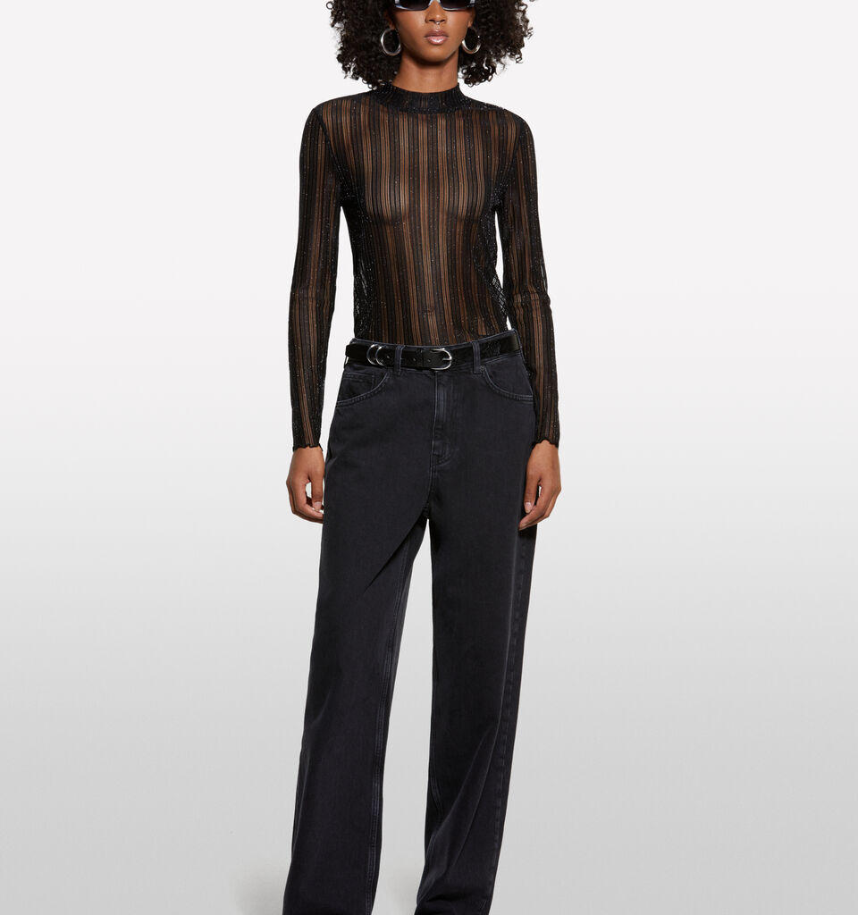 Black sheer t-shirt - women's long sleeve t-shirts - Black | Sisley image number 1